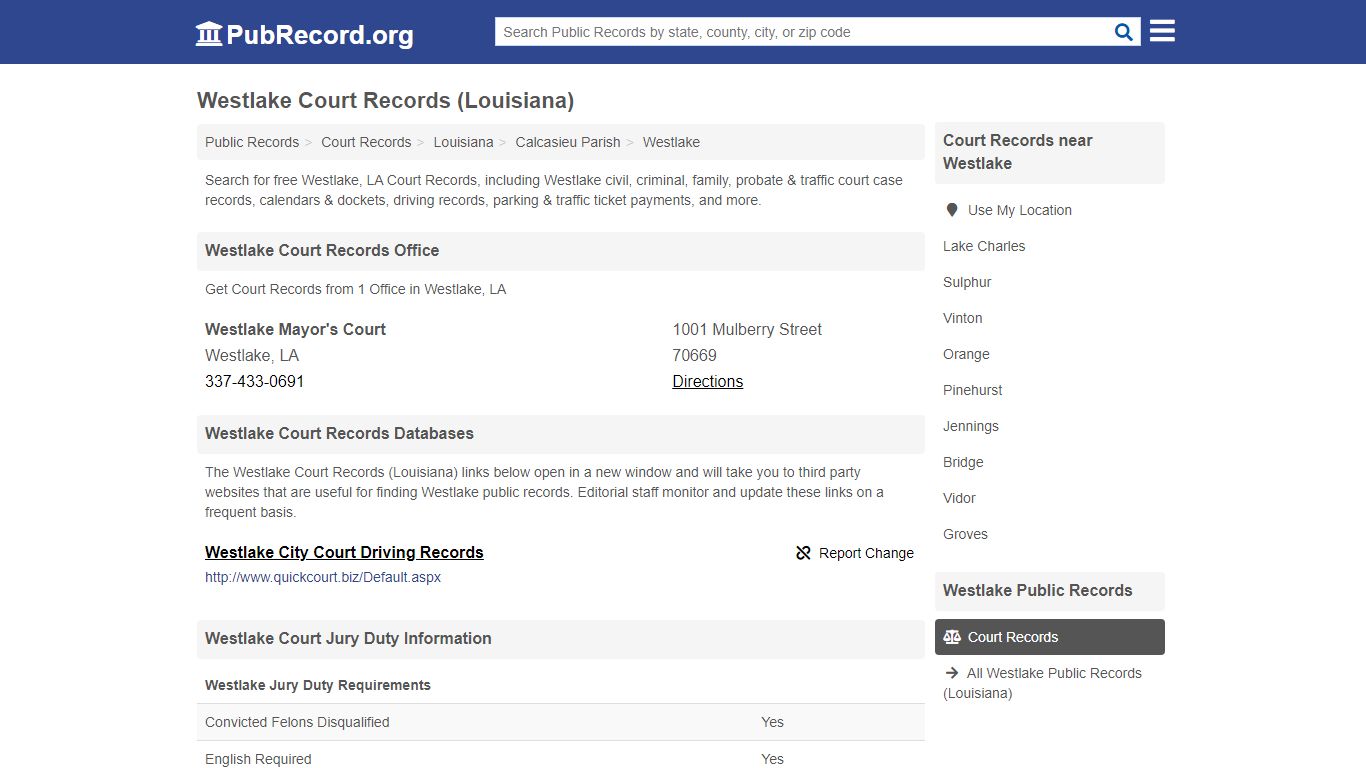 Free Westlake Court Records (Louisiana Court Records)
